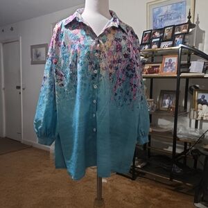 Misslook Plus Size 3X Floral Button Front Blouse Blue Purple